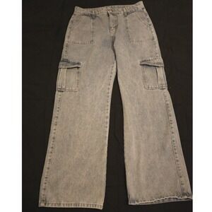 Y2K Mens Light Wash Denim Cargo Pants Wide Leg Baggy Fit Size 32
